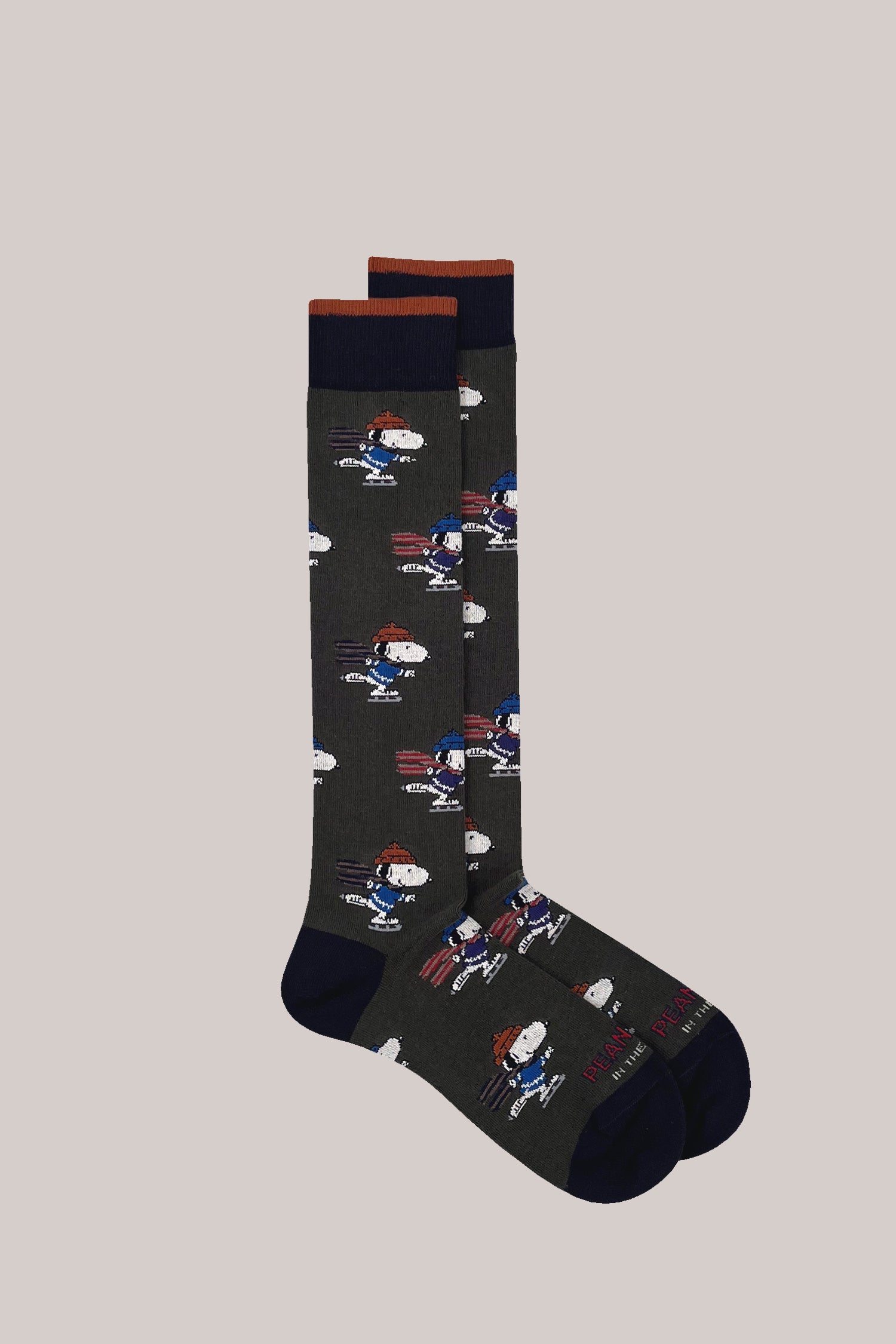 CALZE PEANUTS SNOOPY SKATING ALLOVER VERDE MILITARE