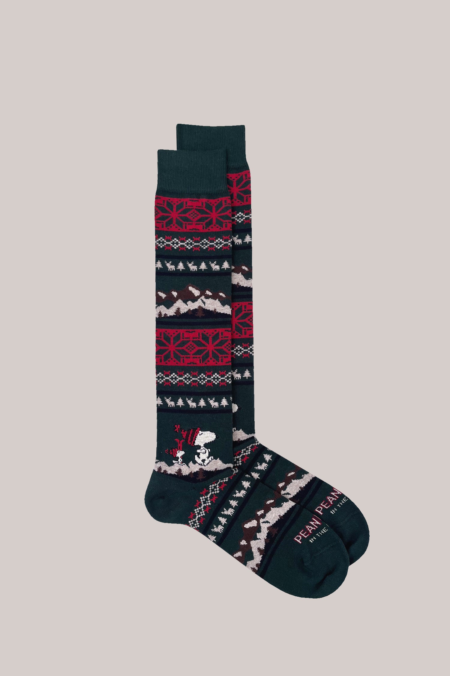 CALZE PEANUTS SNOOPY CHRISTMAS STRIPES VERDE SCURO