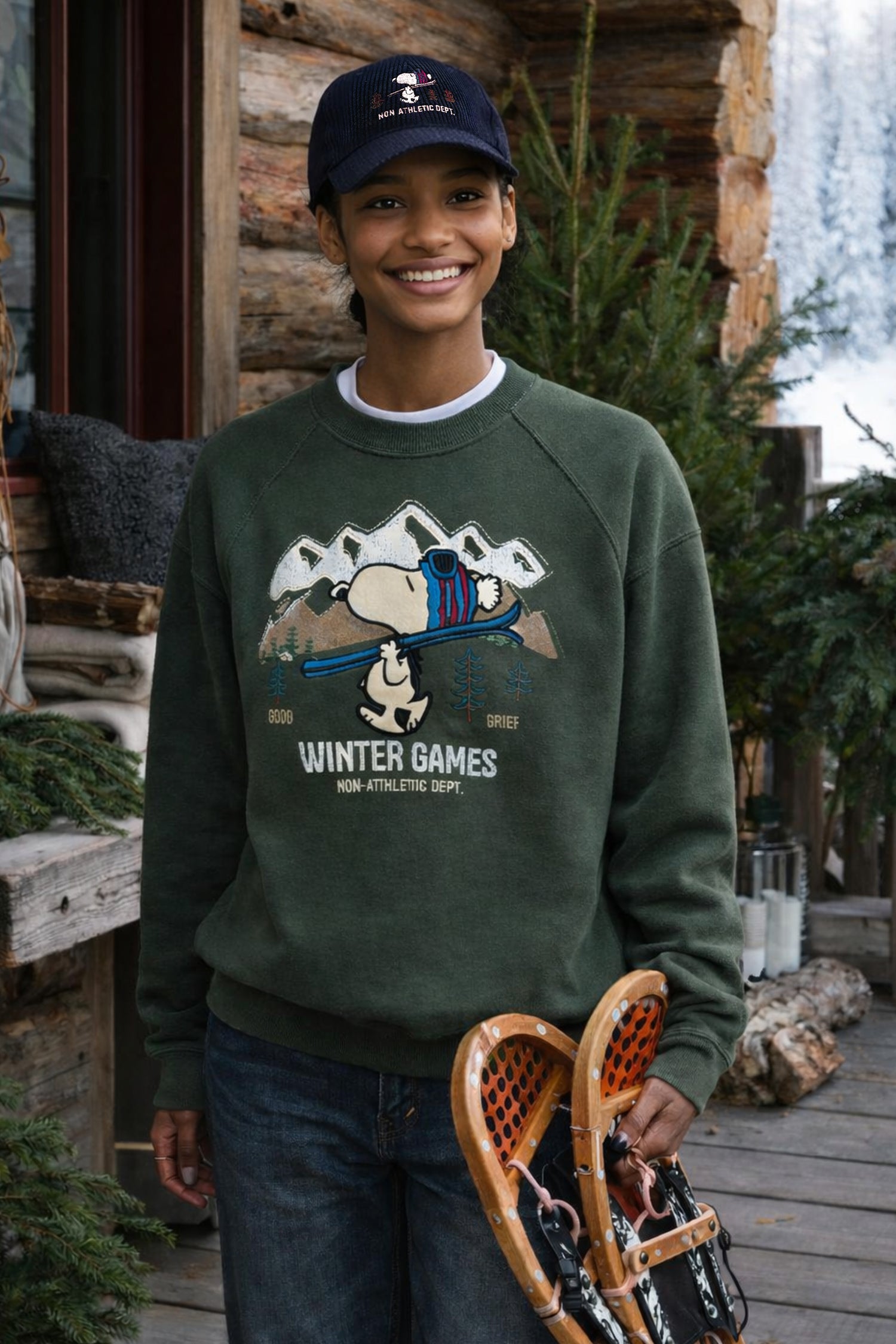FELPA GIROCOLLO SNOOPY WINTER GAMES VERDE MILITARE