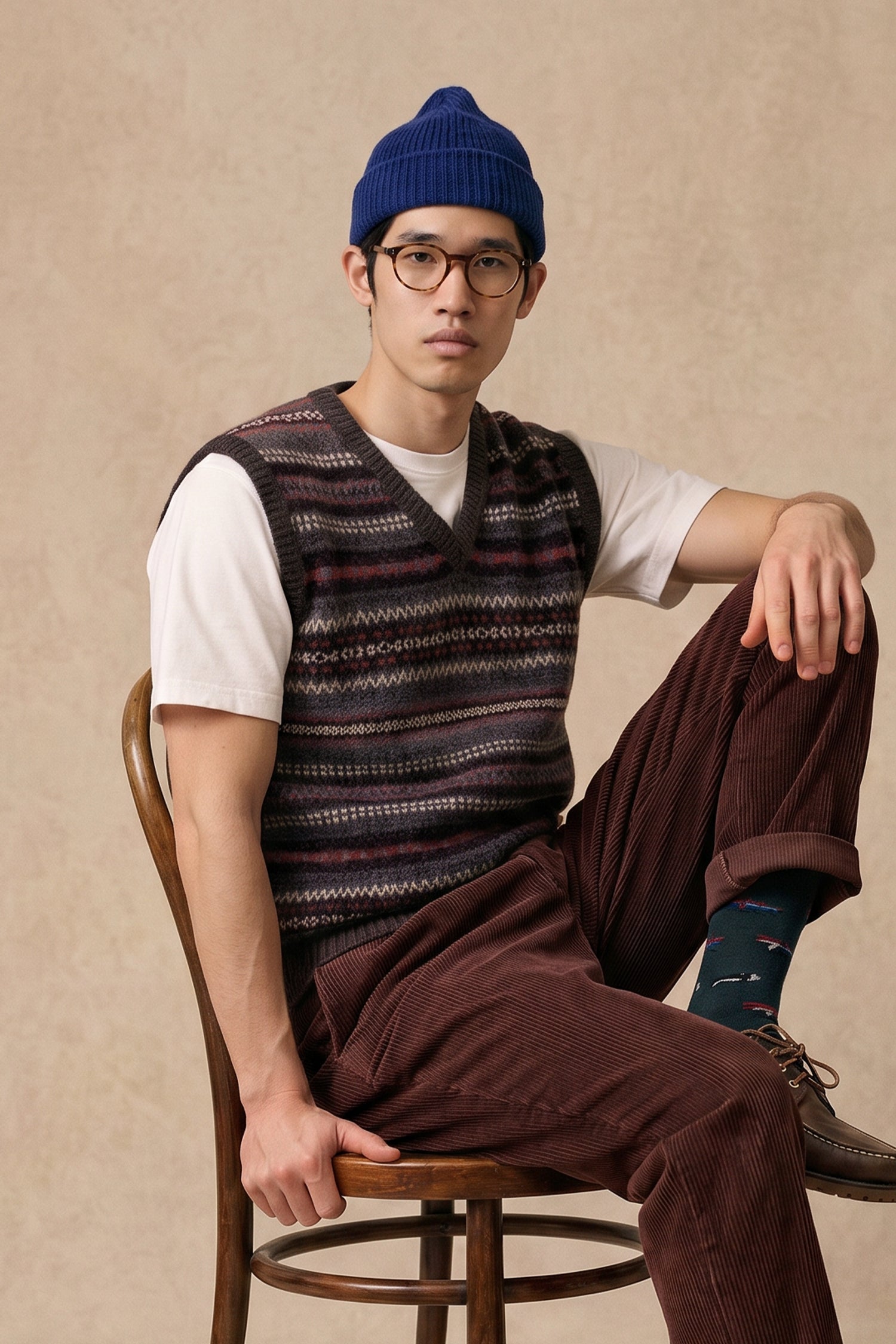 MAGLIA GILE' JACQUARD MARRONE / MULTICOLOR