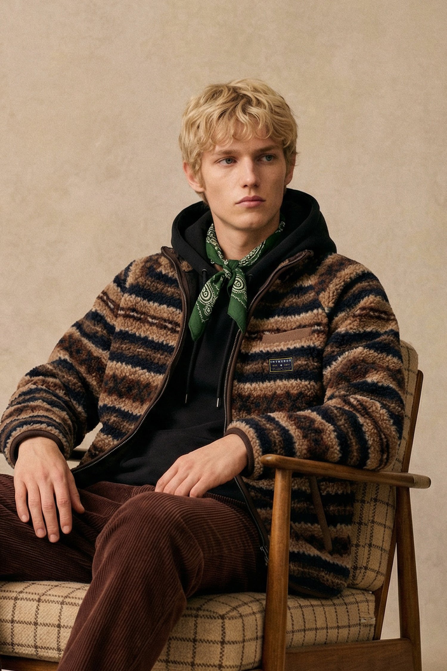 ORSETTO GIACCA FULL ZIP JACQUARD BLUE / BEIGE