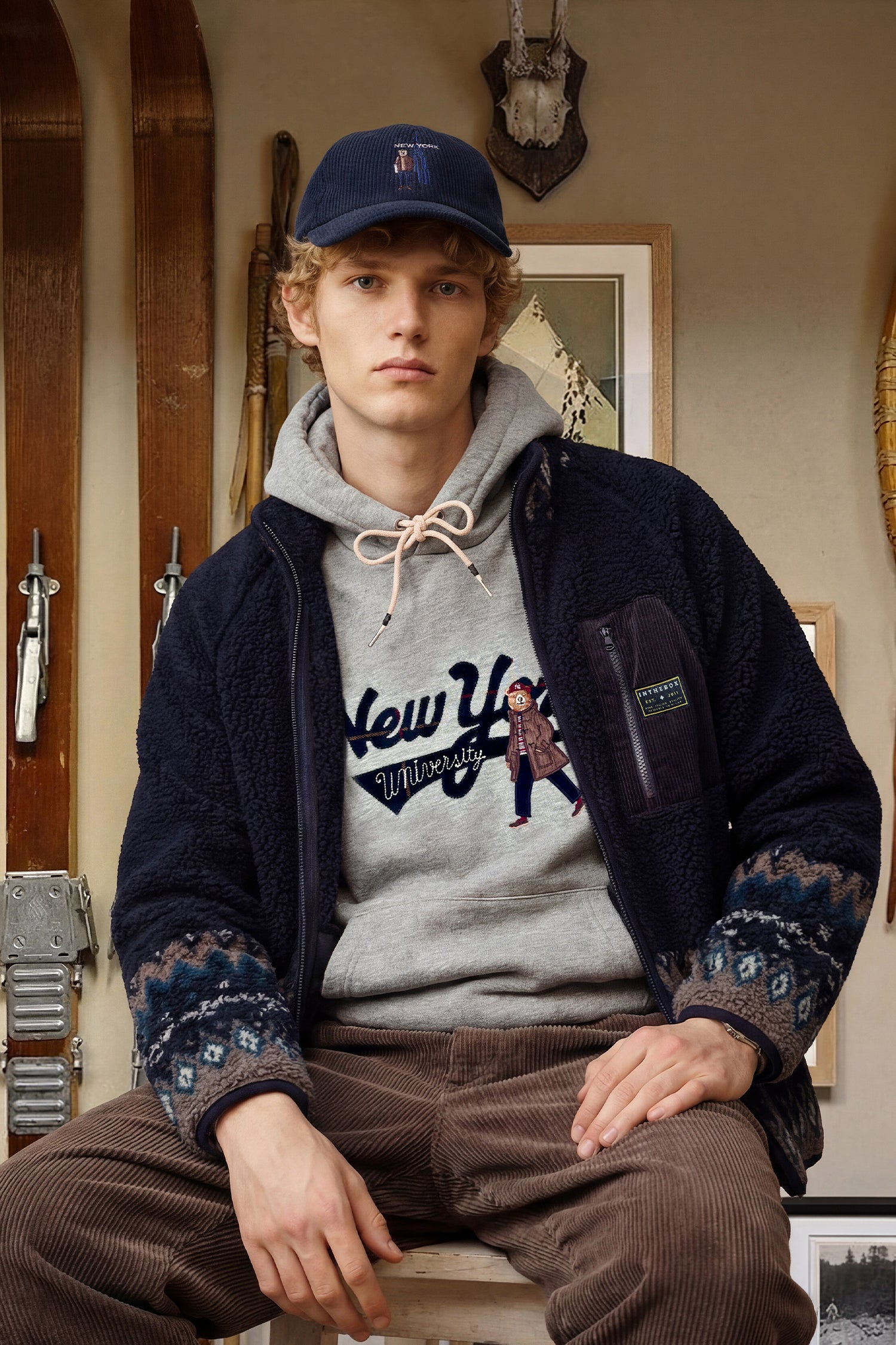 ORSETTO GIACCA FULL ZIP FAIR ISLE BLU MULTICOLOR