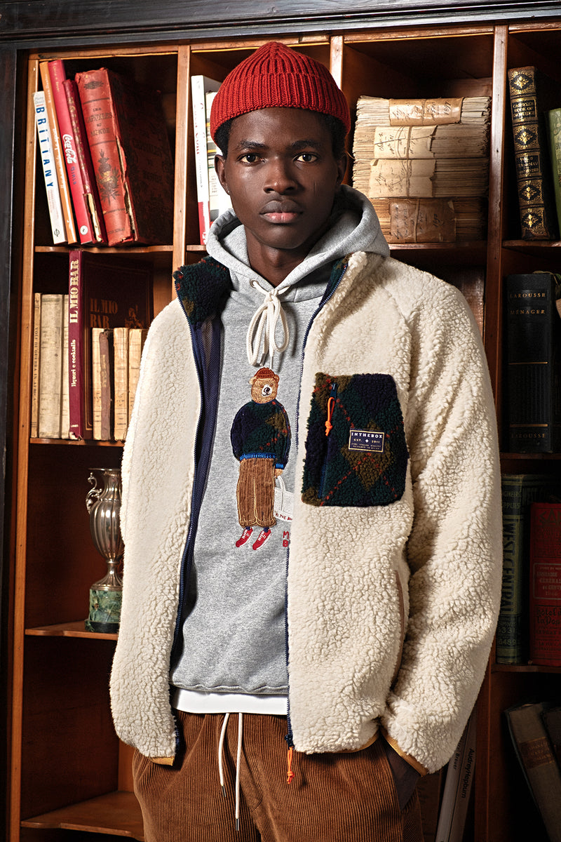 FELPA HOODIE MR BOX ORSETTO ARGYLE GRIGIO MELANGE