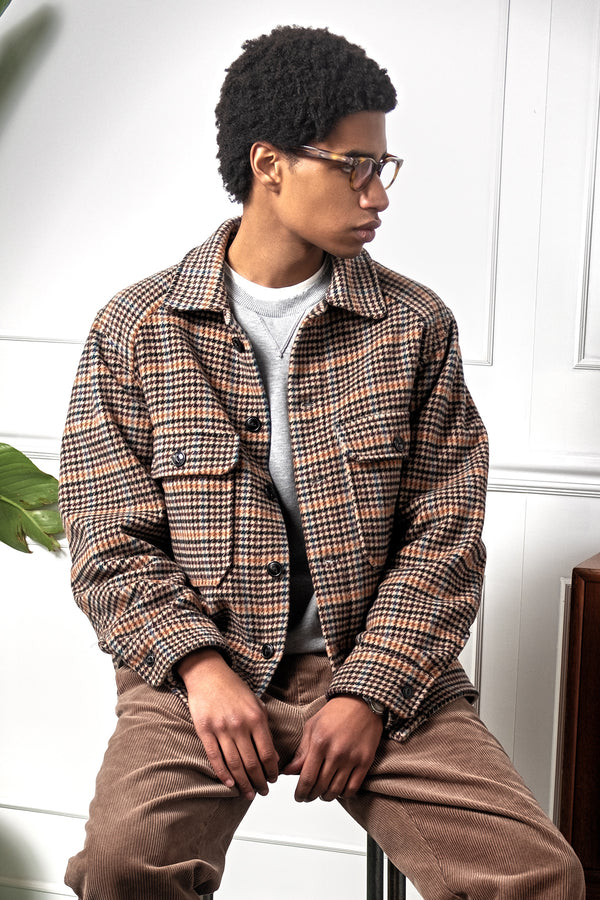 CAMICIAPANNO TWEED BEIGE/BLU/ARANCIONE SCURO