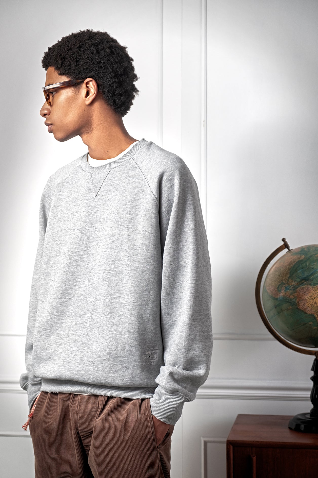 FELPA GIROCOLLO VINTAGE GRIGIO MELANGE