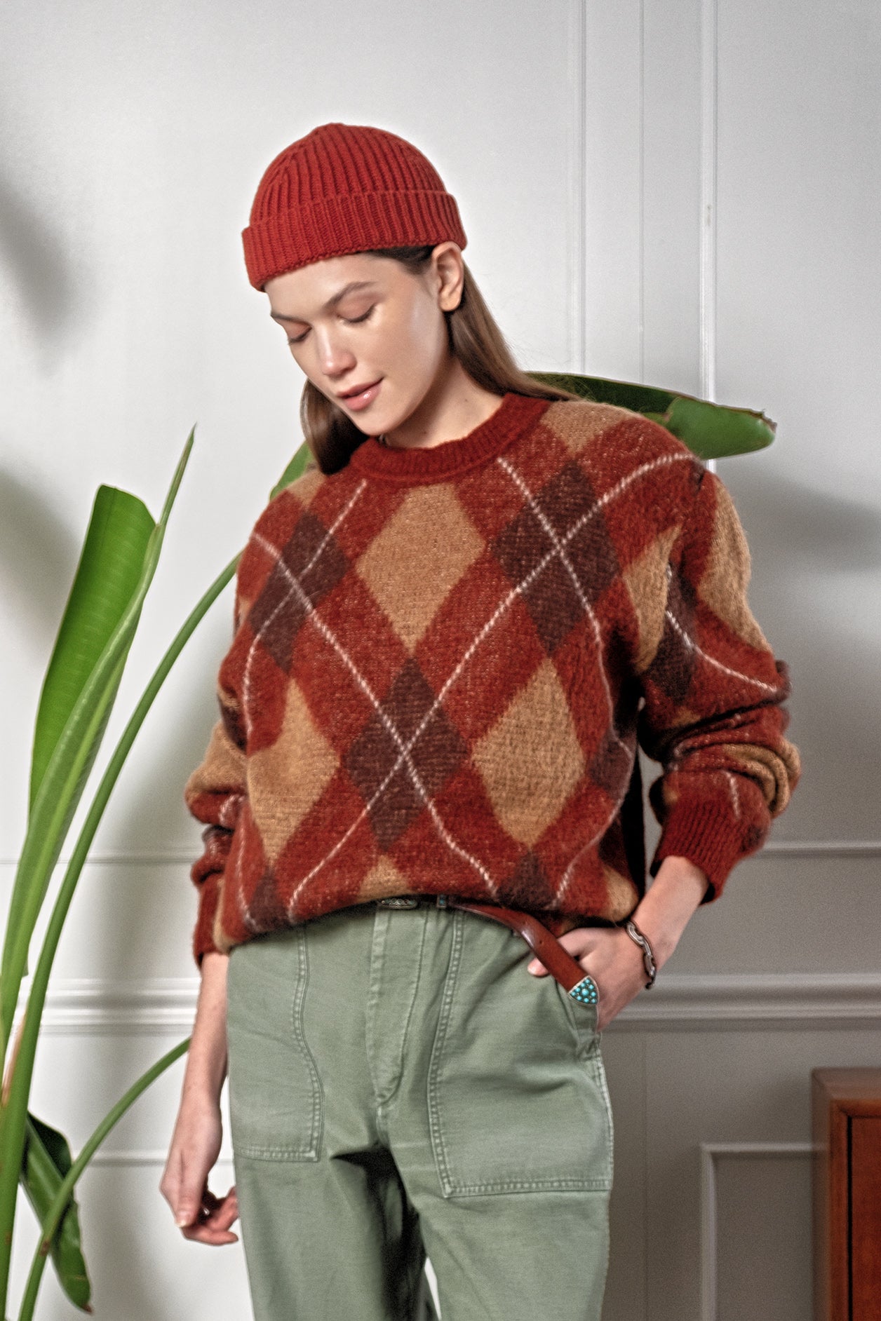 MAGLIA MOHAIR GIROCOLLO ARGYLE ROSSO TERRACOTTA