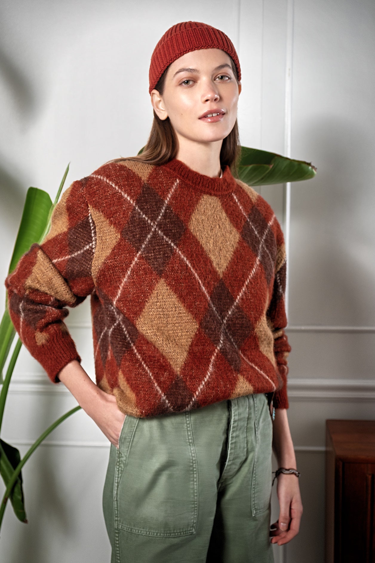 MAGLIA MOHAIR GIROCOLLO ARGYLE ROSSO TERRACOTTA
