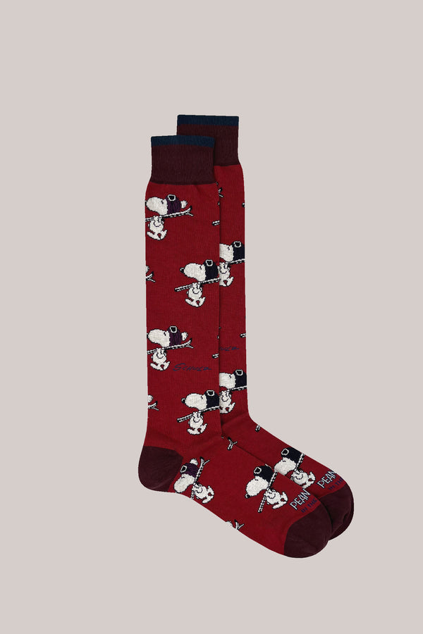 CALZE SNOOPY SKI ALLOVER ROSSO SCURO