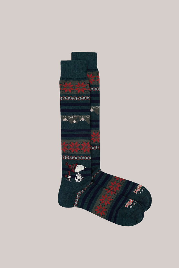 CALZE SNOOPY CHRISTMAS RIGHE VERDE SCURO