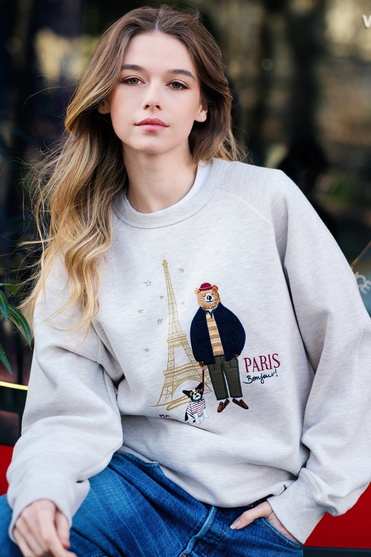 FELPA GIROCOLLO MR BOX PARIS BEIGE MELANGE