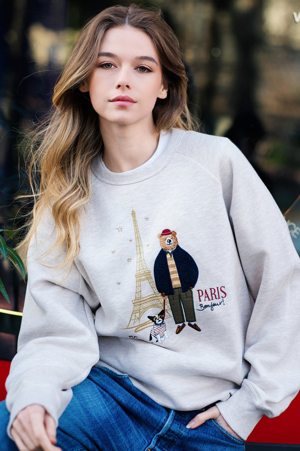 FELPA GIROCOLLO MR BOX PARIS BEIGE MELANGE