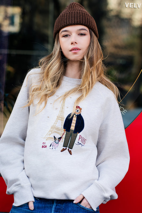 FELPA GIROCOLLO MR BOX PARIS BEIGE MELANGE
