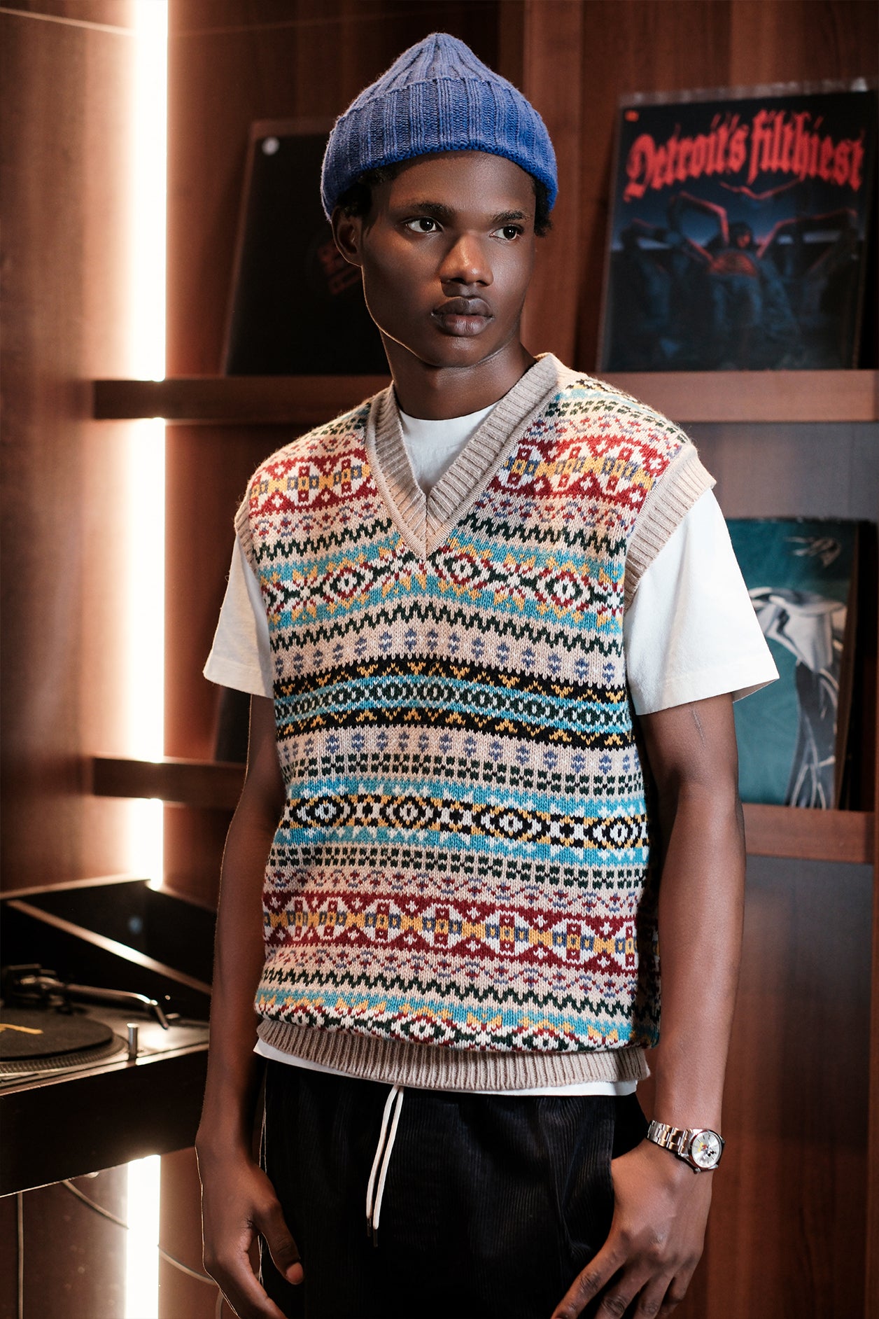 GILET MAGLIA FANTASIA JACQUARD CAMMELLO MULTICOLOR