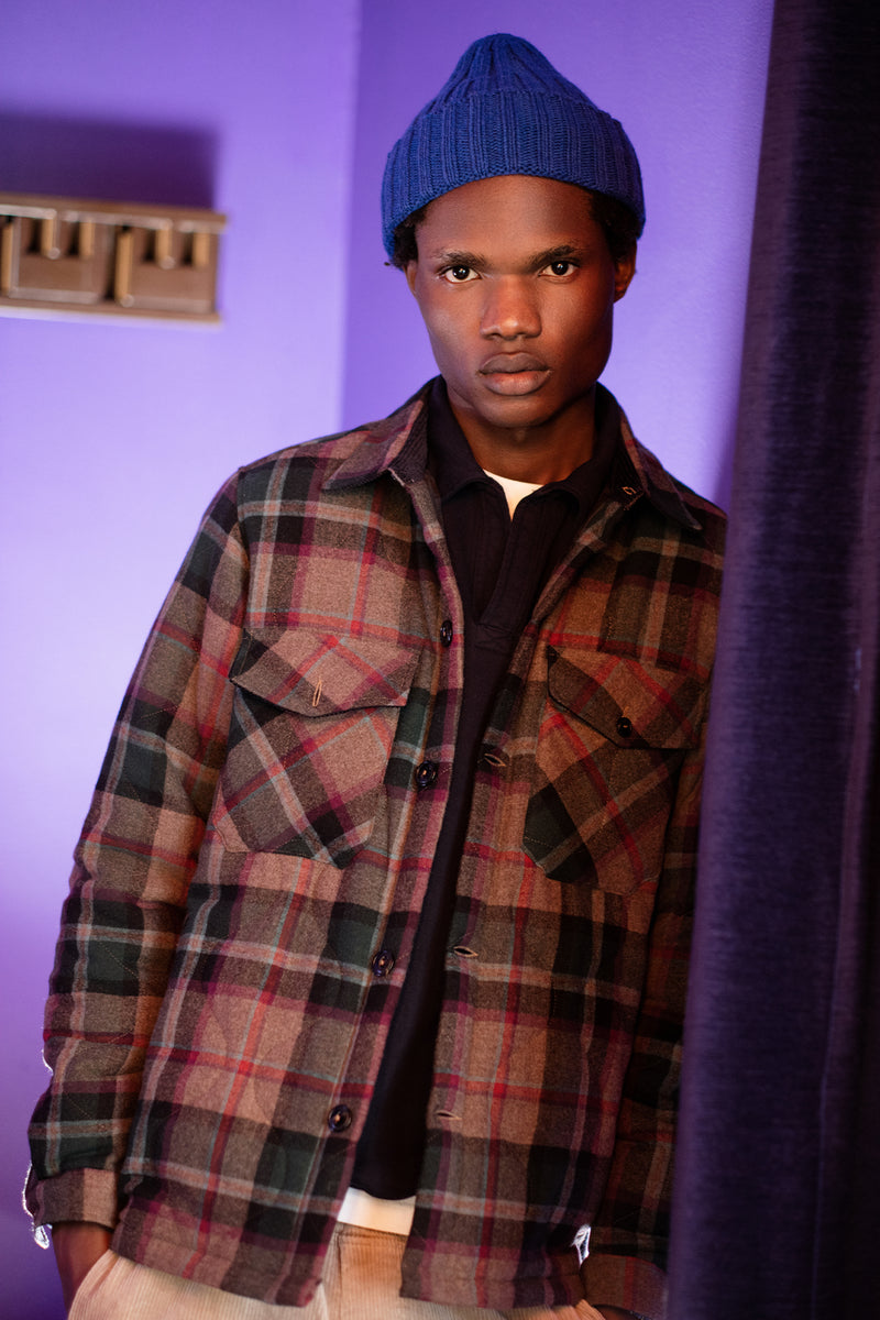 CAMICIA LANA TRAPUNTA TARTAN MARRONE /  MULTICOLOR