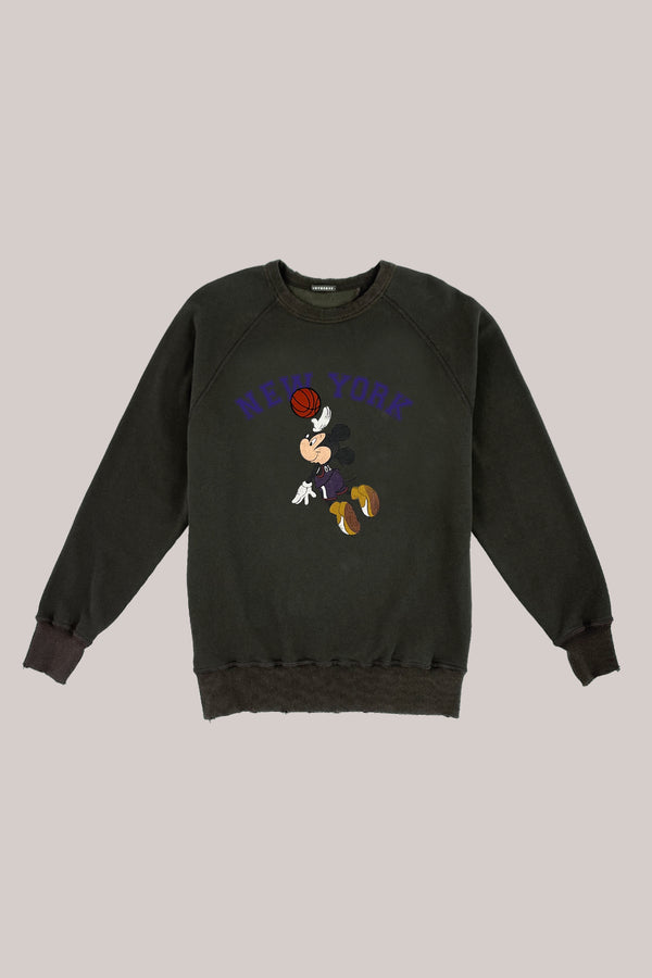 FELPA GIROCOLLO MICKEY BASKET VINTAGE VERDE MILITARE