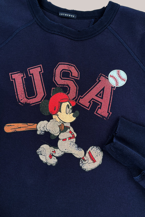 FELPA GIROCOLLO MICKEY BASEBALL VINTAGE BLU