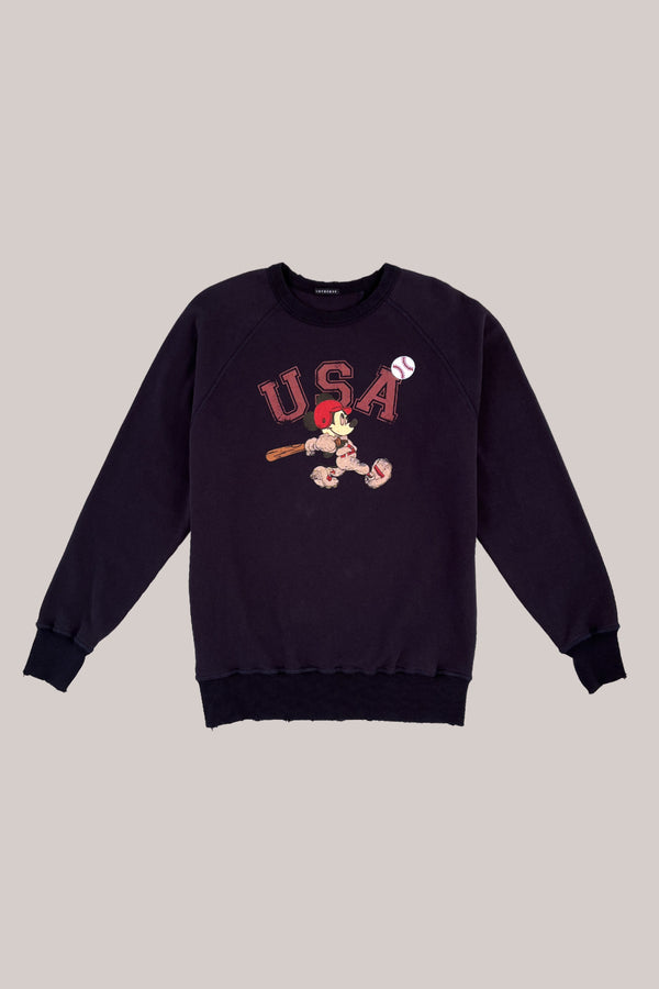 FELPA GIROCOLLO MICKEY BASEBALL VINTAGE BLU