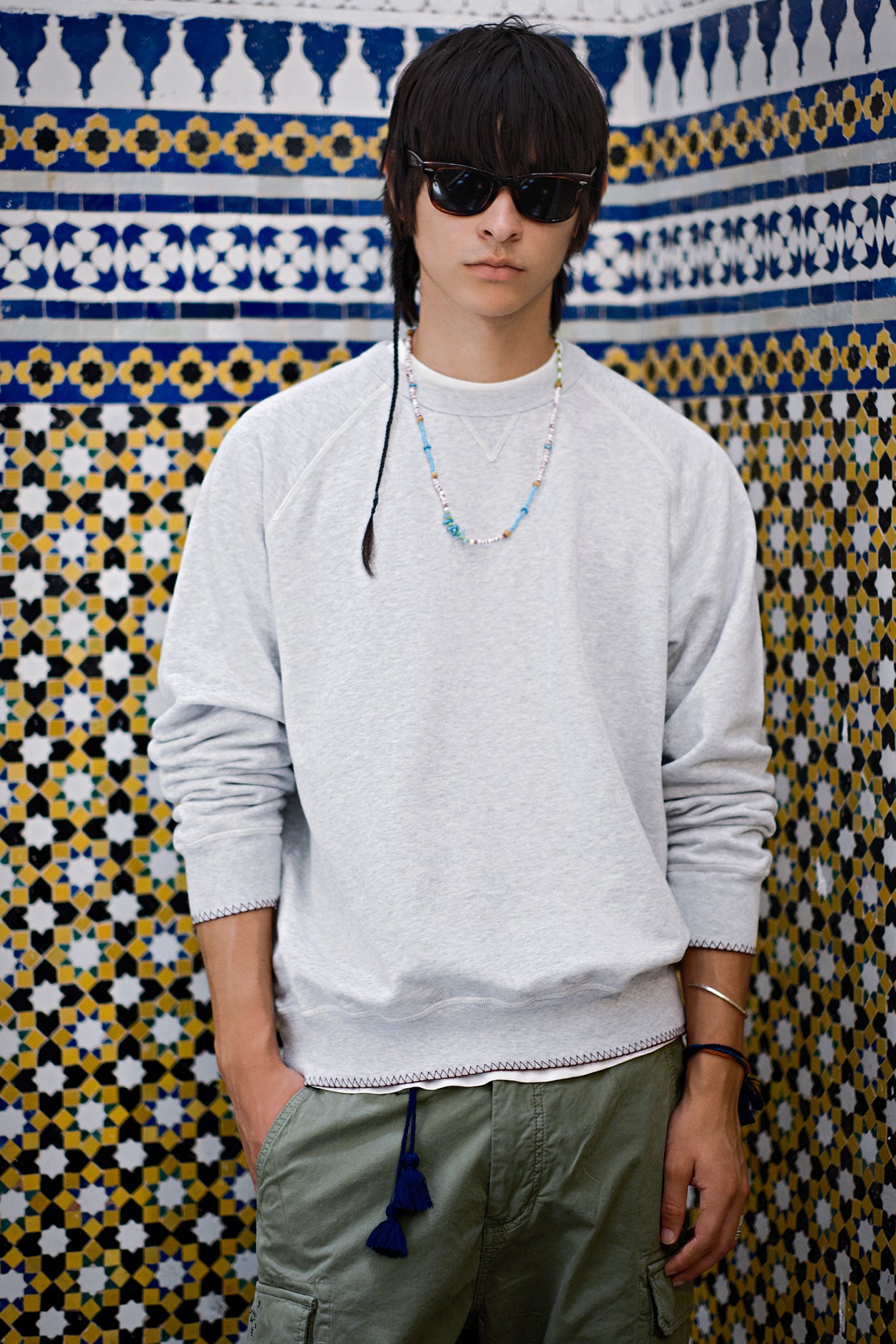 FELPA GIROCOLLO GARMENT DYED GRIGIO MELANGE