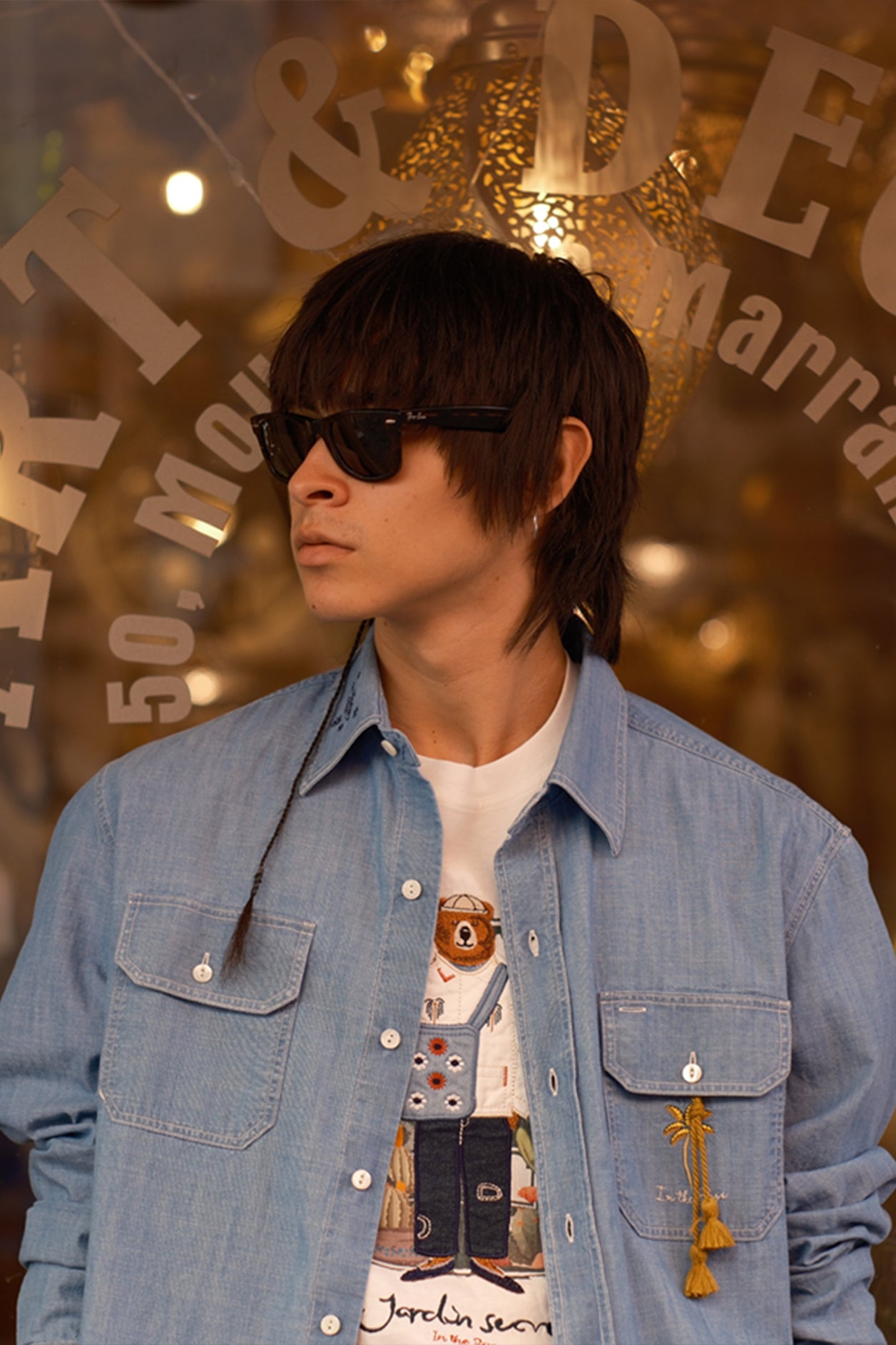 CAMICIA DENIM EMBROIDERY PALMS BLU DENIM