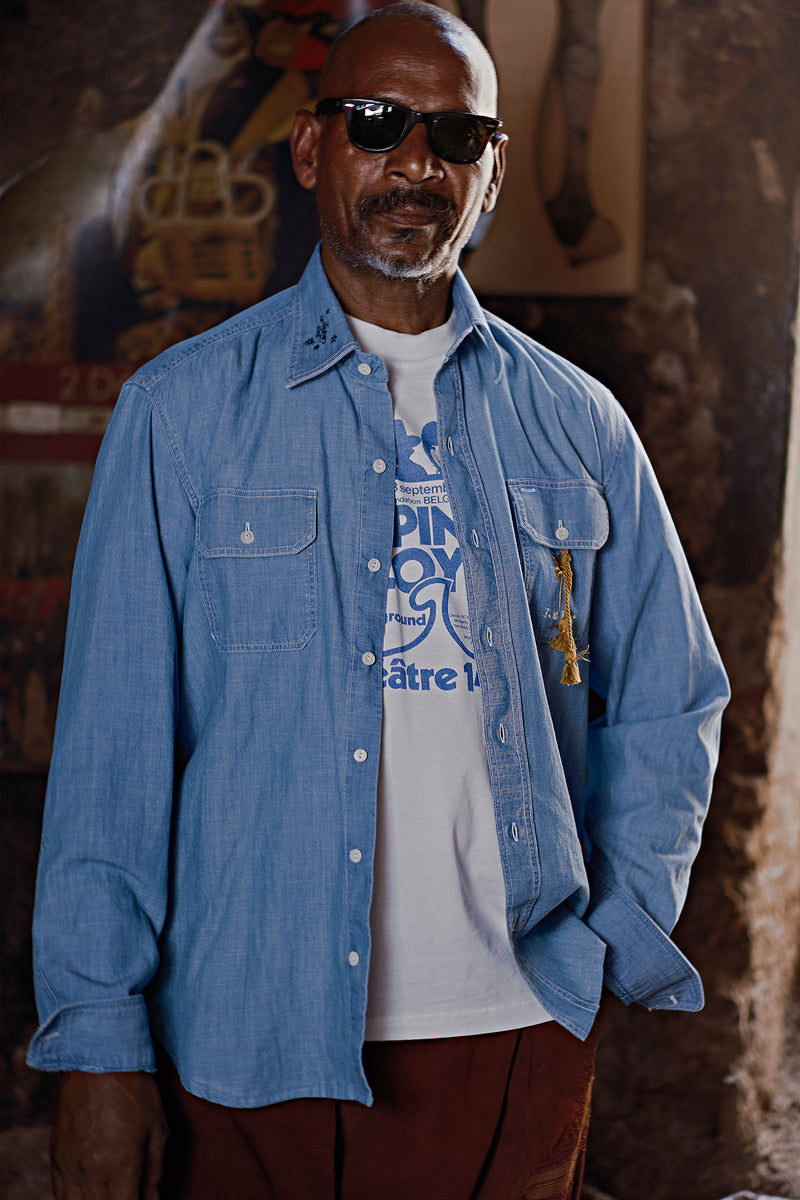 CAMICIA DENIM EMBROIDERY PALMS BLU DENIM