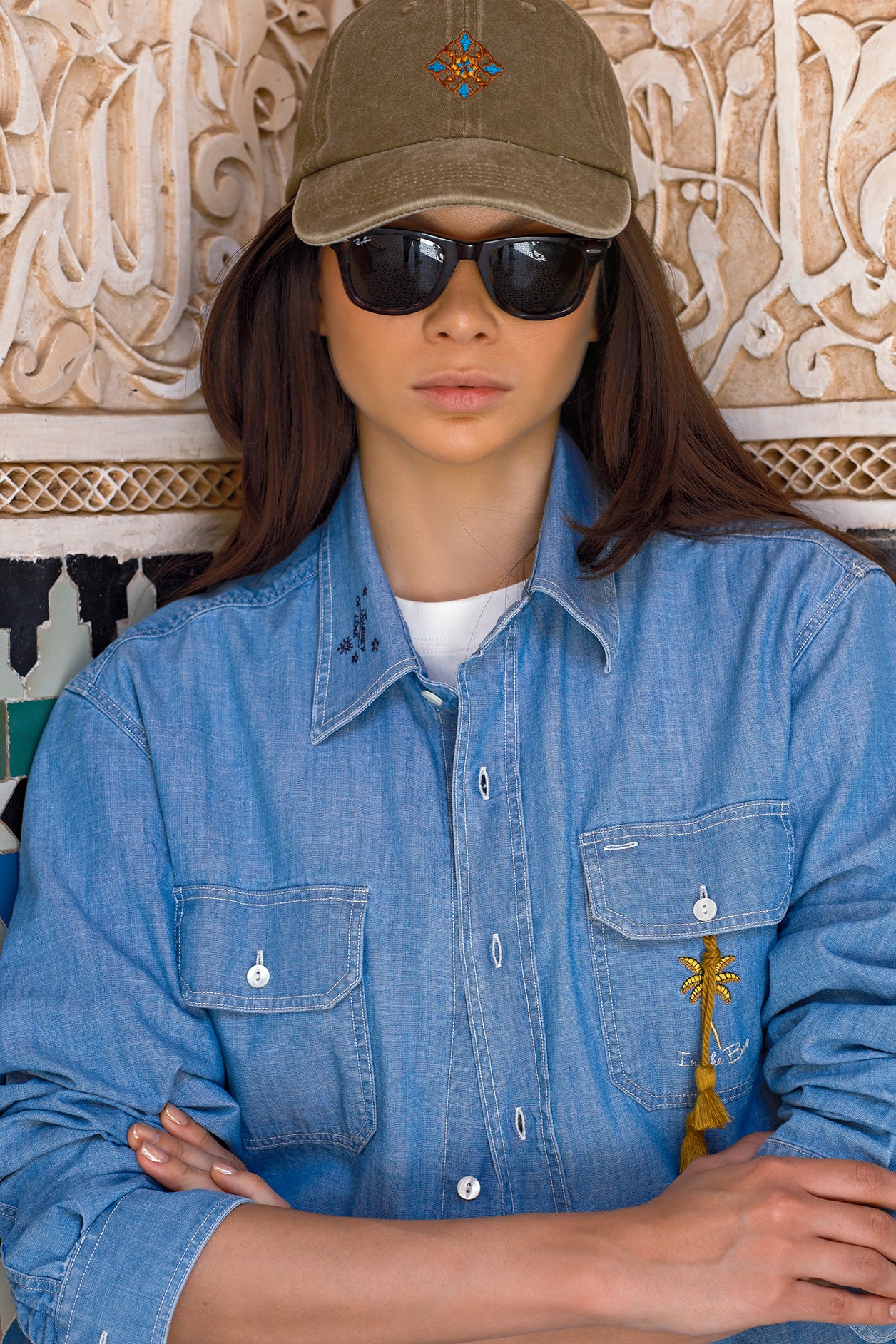 CAMICIA DENIM EMBROIDERY PALMS BLU DENIM