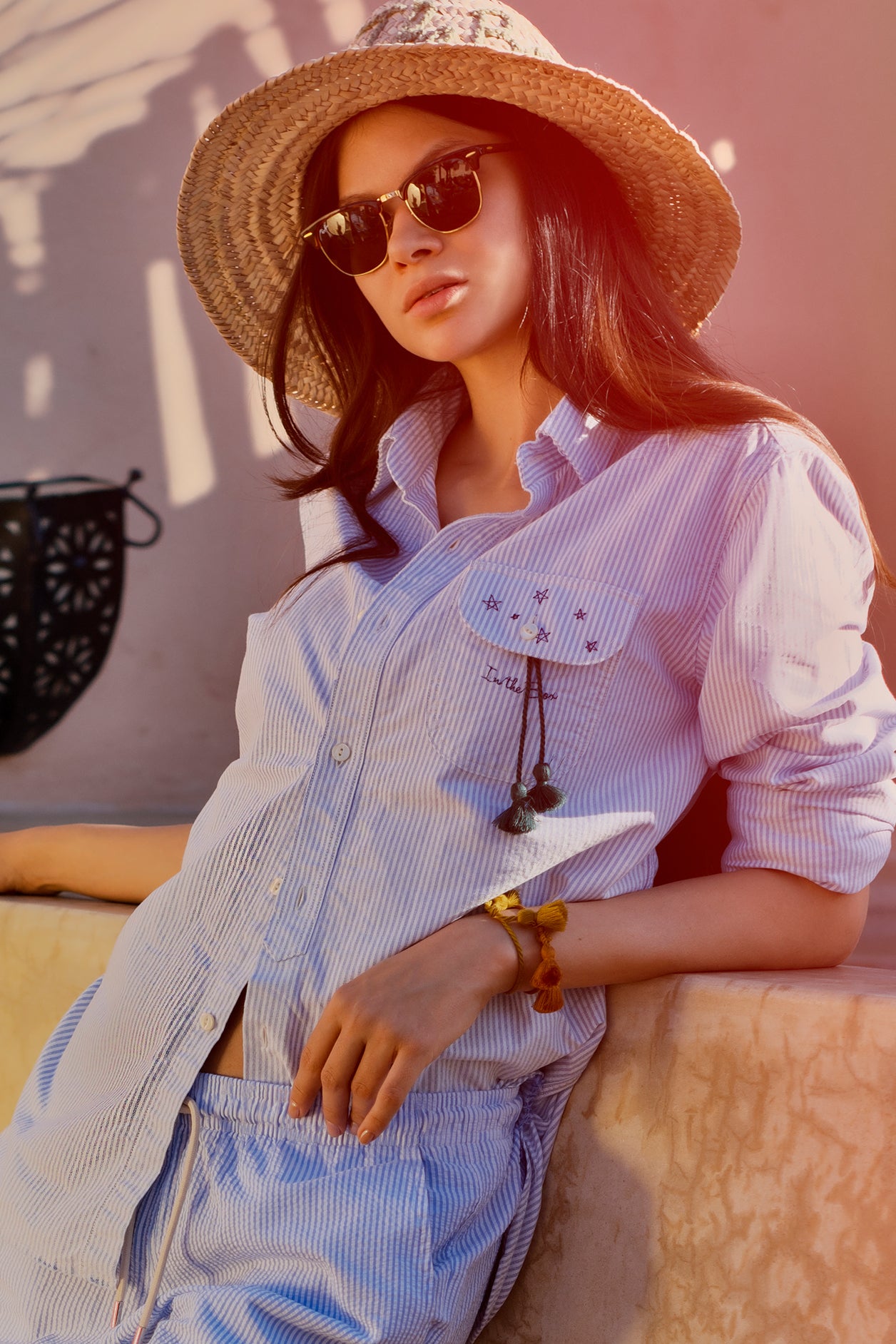 CAMICIA OXFORD RIGHE EMBROIDERY AZZURRO