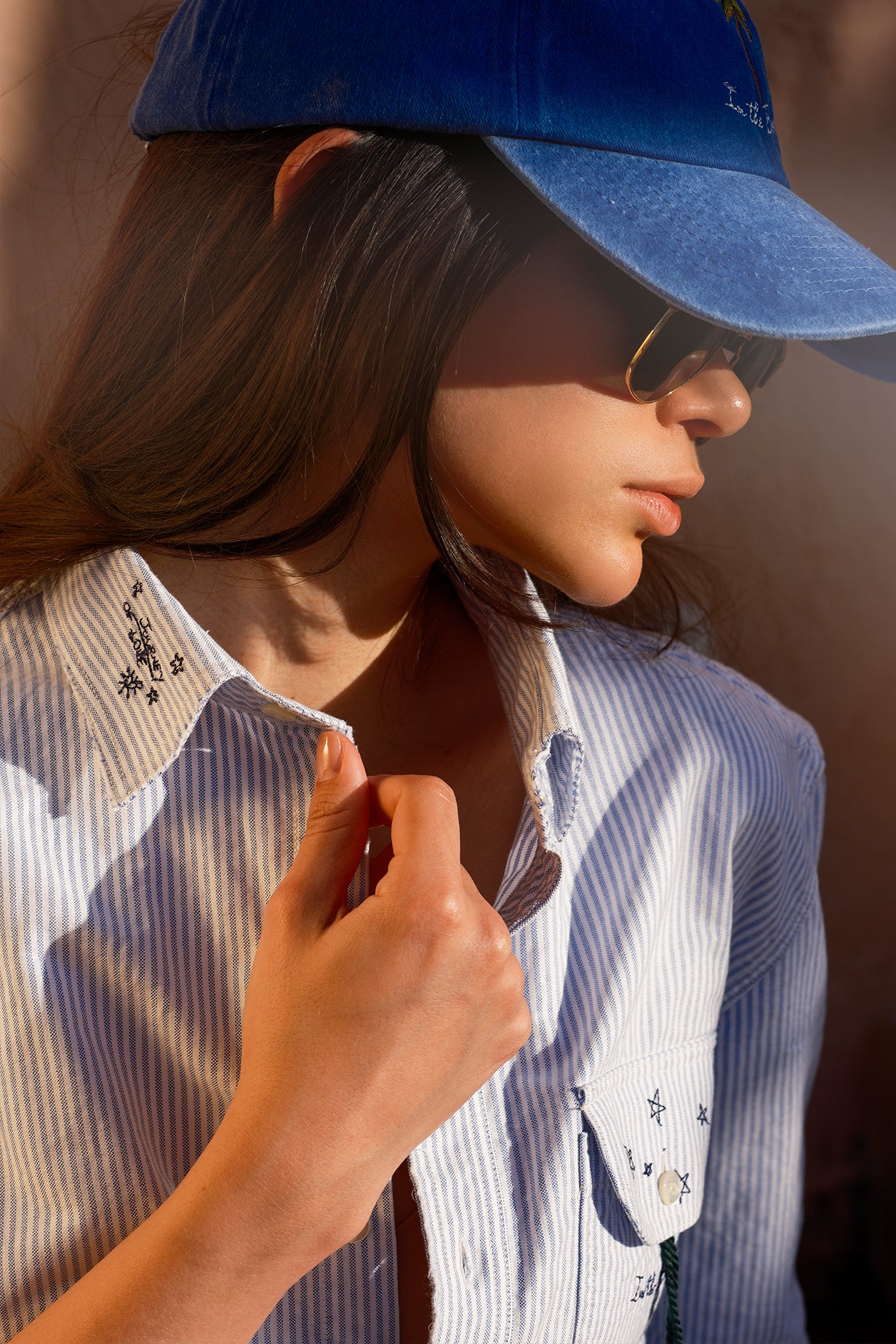 CAMICIA OXFORD RIGHE EMBROIDERY AZZURRO