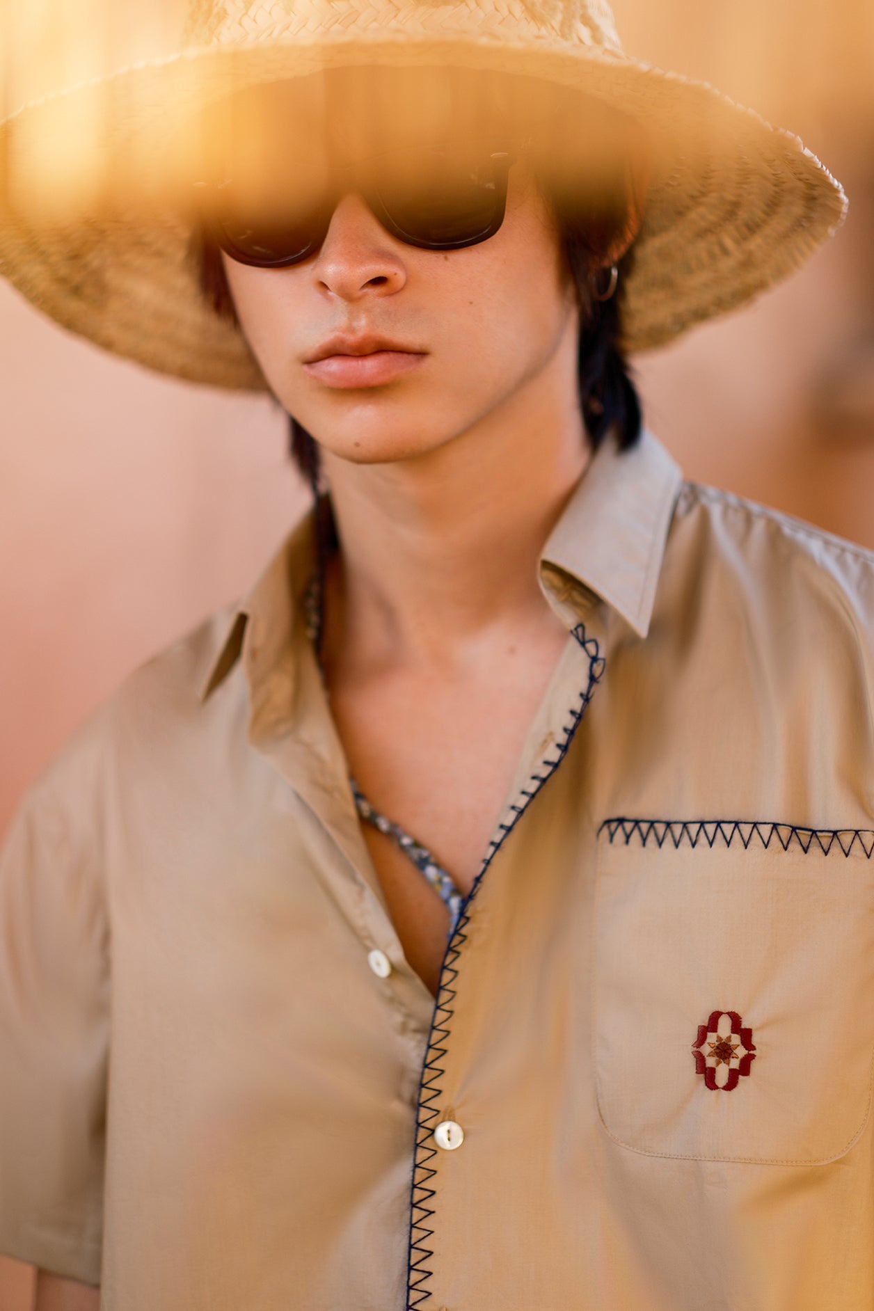 CAMICIA MEZZA MANICA EMBROIDERY MOROCCO SUN CAMMELLO