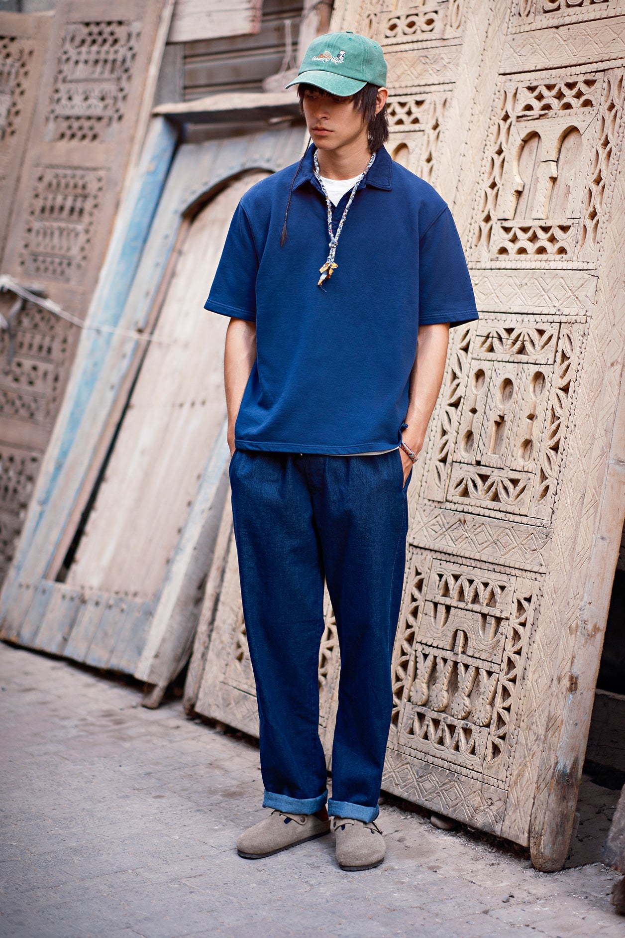 PANTALONI COTONE BASIC BLU