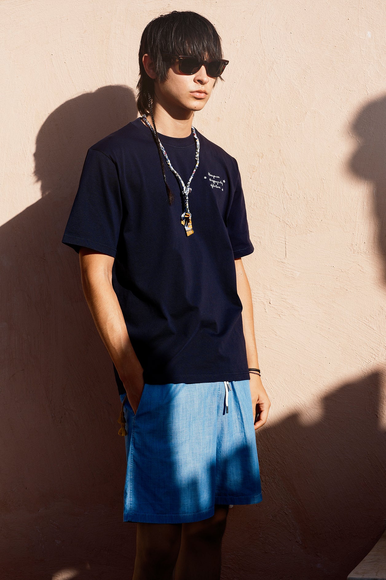 BERMUDA COULISSE PALMS BLU DENIM