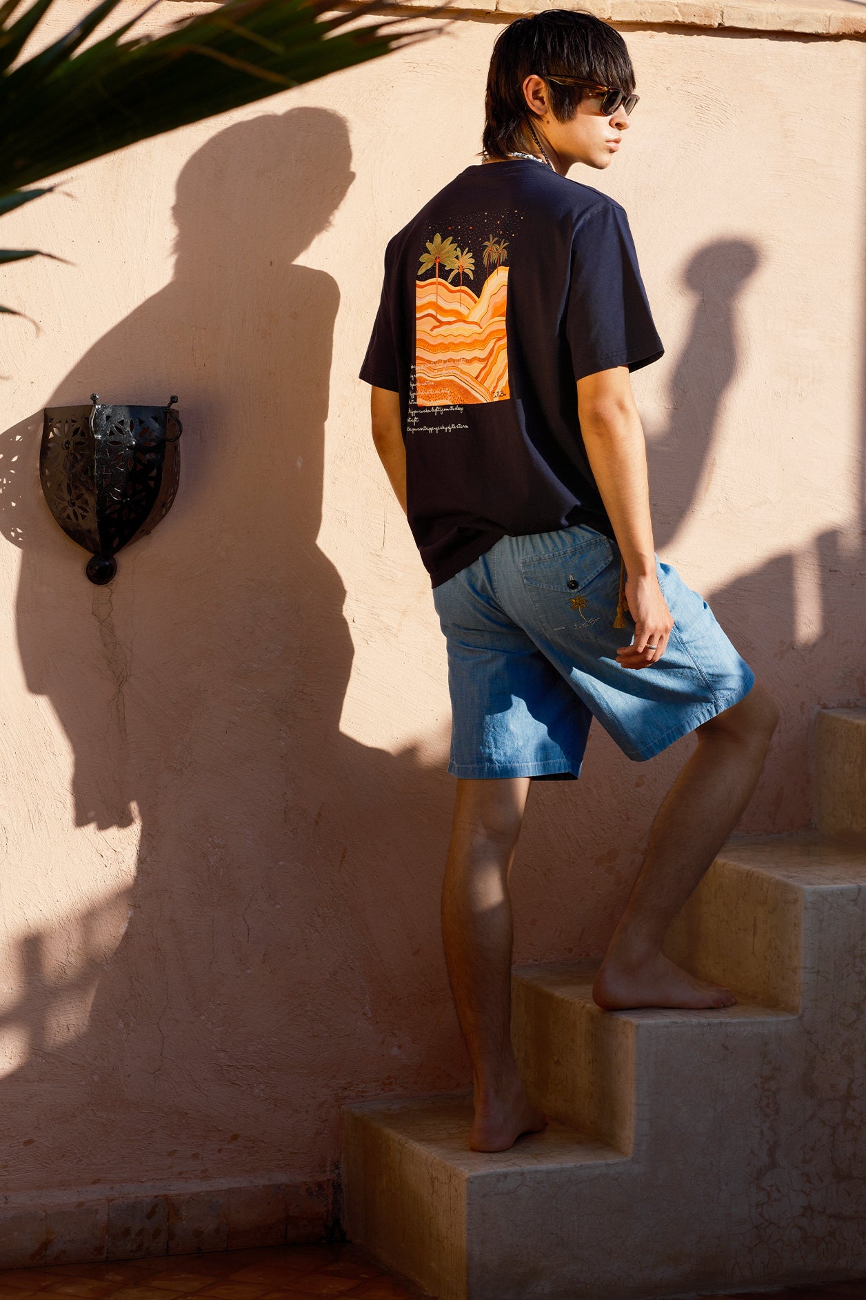 BERMUDA COULISSE PALMS BLU DENIM