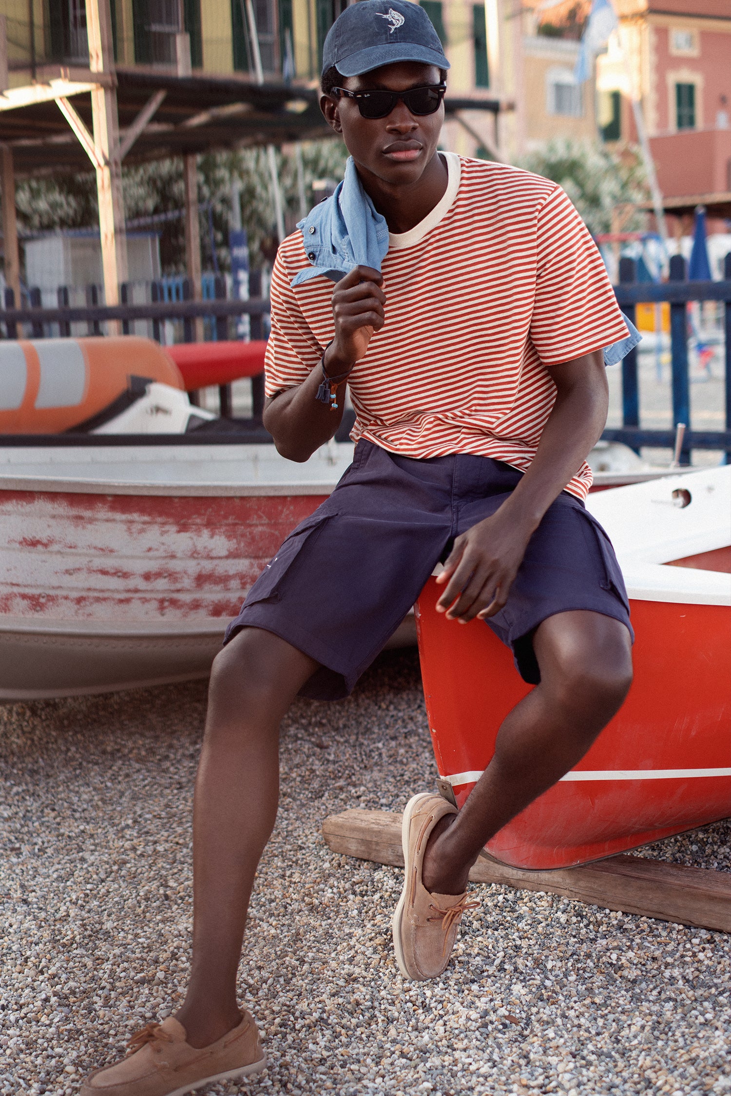 BERMUDA CARGO EMBROIDERY MARLIN FISH BLU