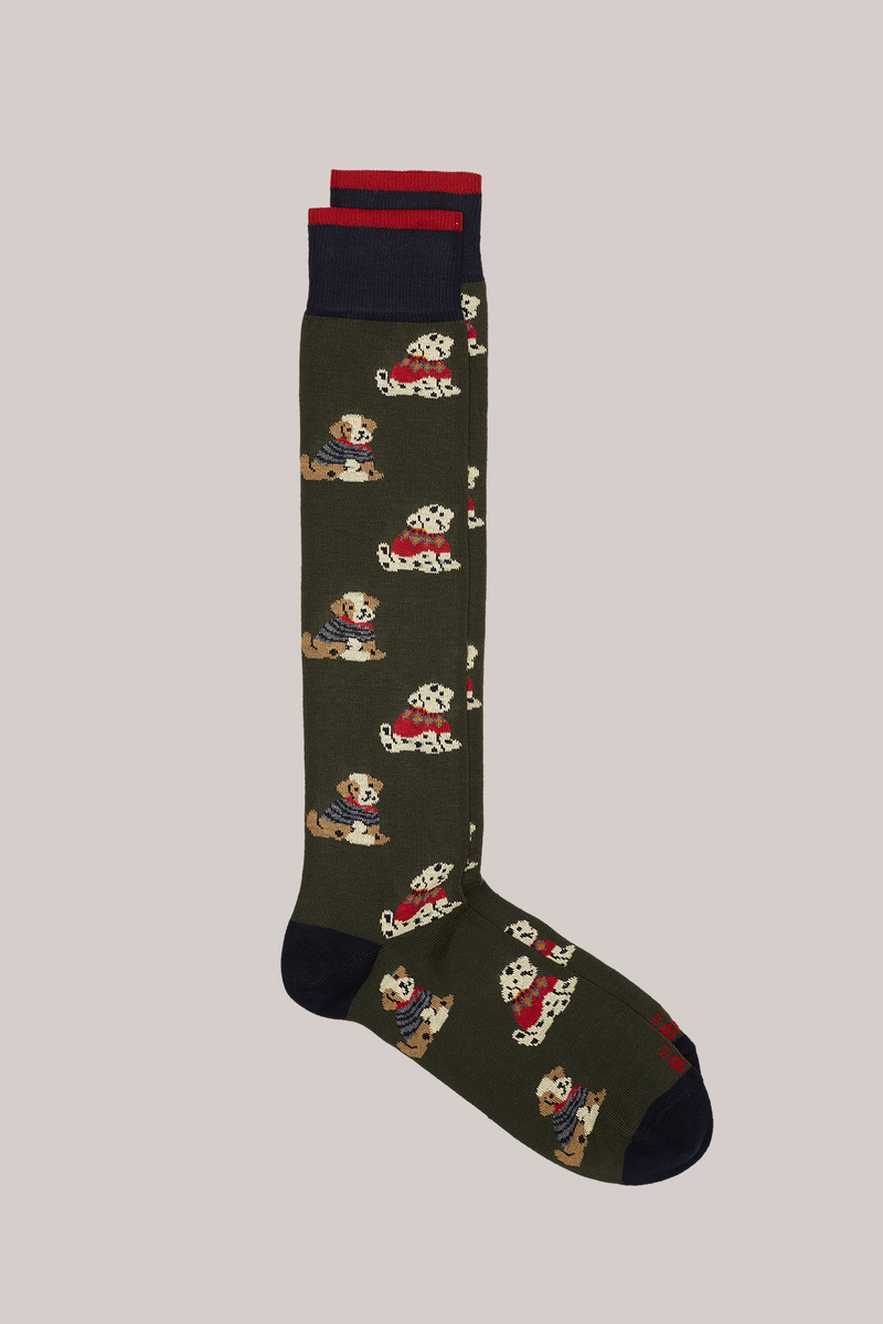 CALZE LUNGHE FANTASIA  FUNNY DOG VERDE MILITARE