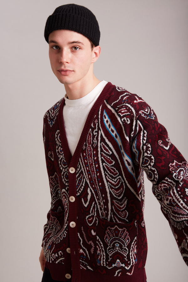 CARDIGAN PAISLEY BORDEAUX