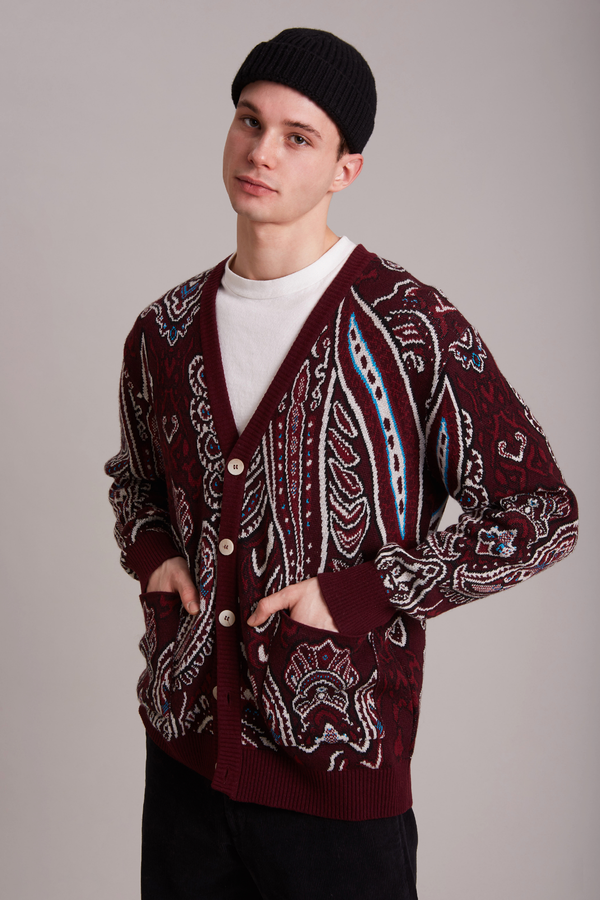 CARDIGAN PAISLEY BORDEAUX